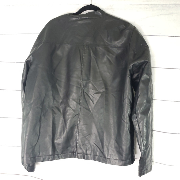 Men's Black Rivet faux vegan leather moto jacket - Picture 3 of 7